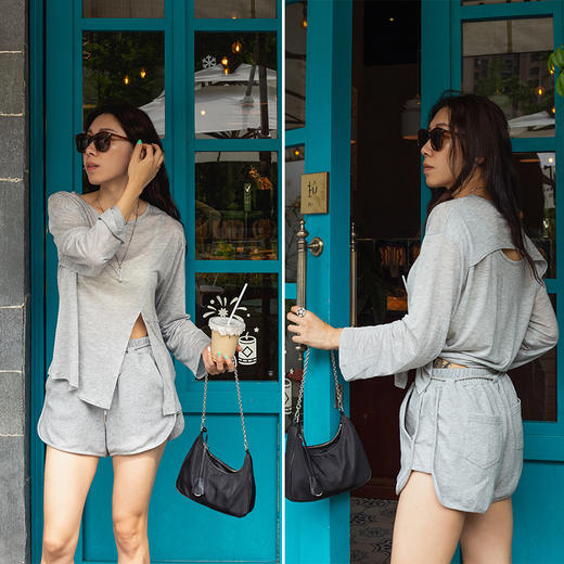 【100%天丝】侧边横纽扣 果冻长袖T 收腰显瘦 后背弧形镂空排汗 物理防晒罩衫上衣 商品图10