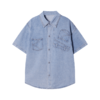 CS117夏季新款时尚牛仔拼接男士衬衫百搭潮流休闲上衣宽松复古港风短袖 商品缩略图1