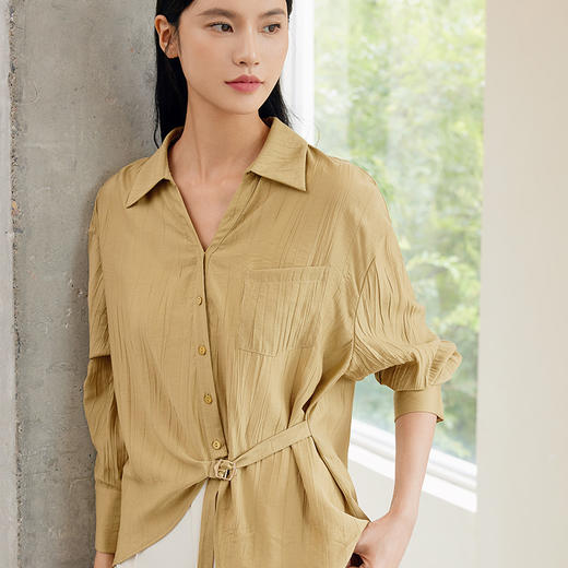 玳莎时尚不规则设计感衬衫女2024年秋季新款可调节腰带长袖外套  EC31302 商品图2