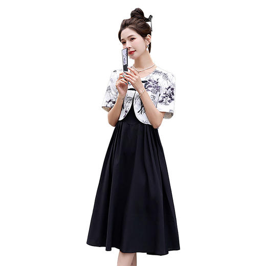 2024新款盘扣修身时尚印花新中式小外套吊带裙两件套连衣裙HR-LMJY6680 商品图4