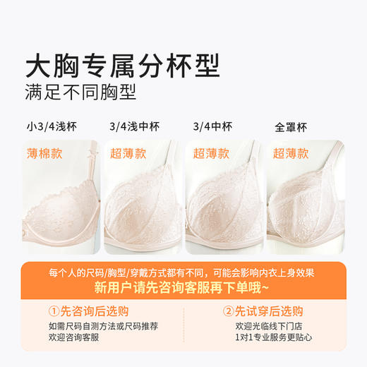 【积分兑换】奶糖派大胸显小内衣颜值珍珠系列超薄透气精致蕾丝上托大杯文胸女 商品图4