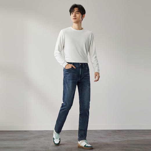 【高弹】柒牌水洗牛仔裤男士2024秋季新款松紧腰时尚休闲直筒长裤	127H71280 商品图4
