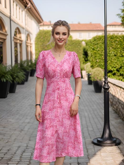 V领前一排扣连衣裙 商品图2