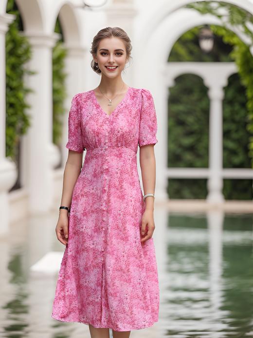 V领前一排扣连衣裙 商品图3