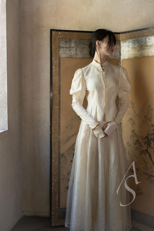 Phaedo  米金色层叠拼纱真丝半裙 商品图4