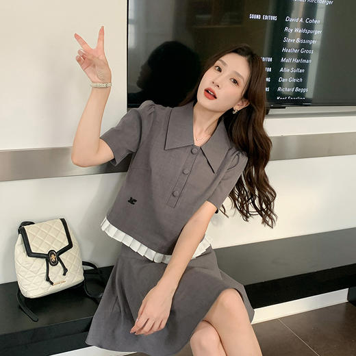 [奢姿轻奢系列]大码女装2025夏季气质翻领两件套胖妹妹时尚套装8942926544 商品图2