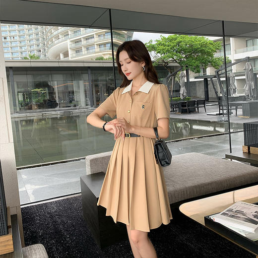 【202号】  [奢姿轻奢系列]减龄压褶连衣裙大码女装夏季新款胖妹妹撞色裙子8942826542 商品图1