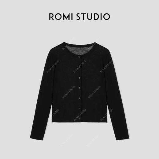 ROMI STUDIO“松弛高知”100%绵羊毛细腻轻薄圆领针织开衫24SSF158 商品图3