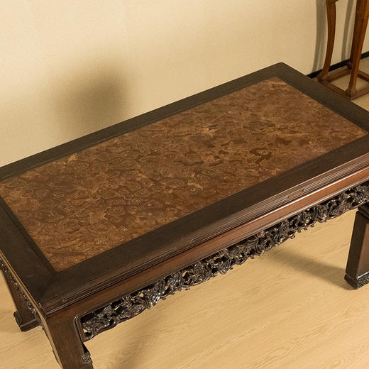 清 红木镶海藻螺透雕灵芝纹活面大画桌 商品图1