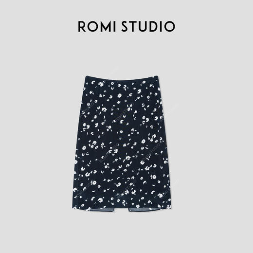 ROMI STUDIO “法式优雅” 100%莱赛尔光泽感碎花修身半裙 421X6069 商品图0