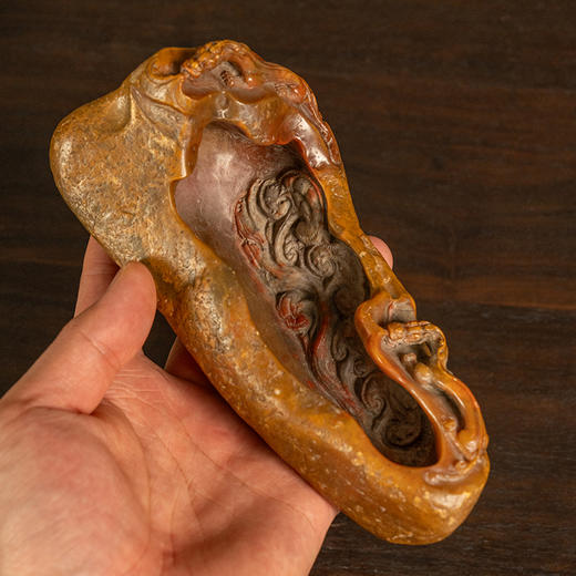 清 寿山石雕螭龙灵芝洗 商品图1