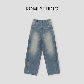 ROMI STUDIO”经典复古“100%棉细斜纹洗水宽松微垮牛仔裤23AWN1306