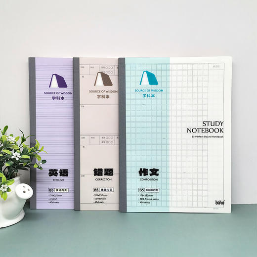 博酷原素系列PP无线装订本B5规格40页直线语文数学英语错题作文400格中小学生简约笔记本软封面文具 商品图4
