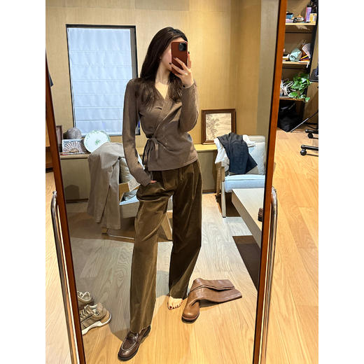 ROMI STUDIO48支双股丝光羊毛天丝棉混纺V领系带针织开衫23AWM367 商品图1