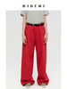 HIDEMI 复古红阔腿宽松中腰牛仔裤长裤 商品缩略图0