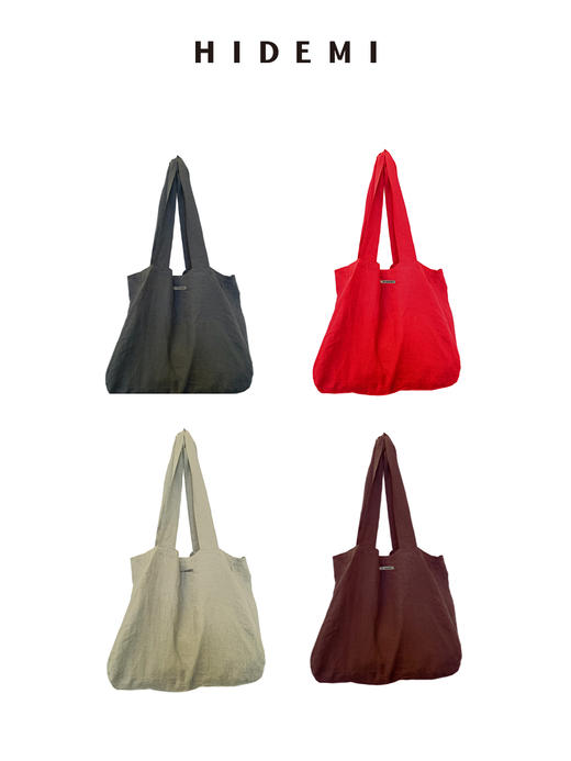 HIDEMI【当当同款】自然多重水洗纯亚麻超软慵懒随身帆布包大包tote托特包 雾霾蓝灰/马斯正红/酒红色/自然米 商品图0