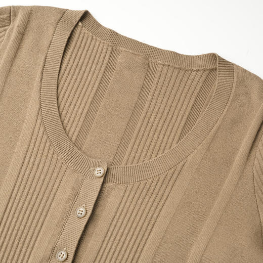 ROMI STUDIO"眸中罗马"18针100%棉坑条半开领中袖针织衫24SSF131 商品图1