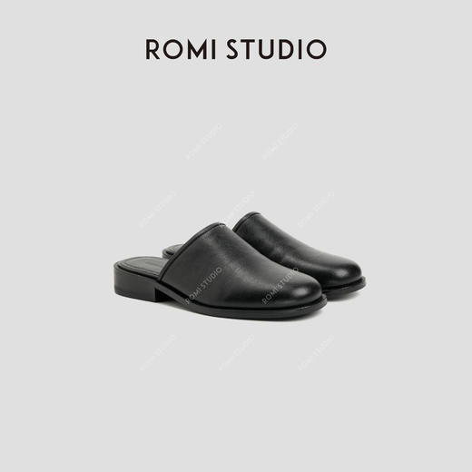 ROMI STUDIO“法式优雅“头层胎小水牛皮圆头一脚蹬穆勒鞋24SSS015 商品图1