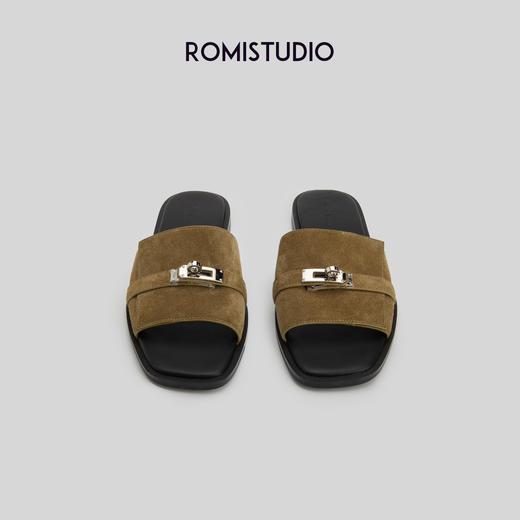 ROMI STUDIO闭眼入~极简高级法式金属扣H拖鞋真皮懒人凉拖鞋S3540 商品图2