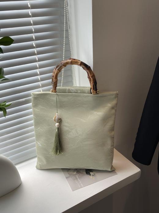 【新中式大容量竹节手提包】国风串珠刺绣波纹国风汉服南风淡雅方包 商品图1