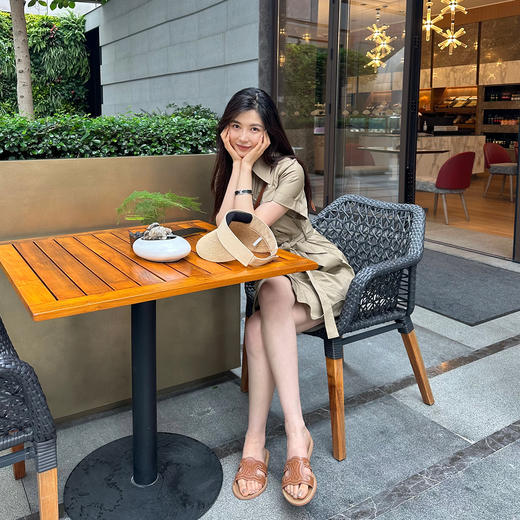 ROMI STUDIO【luxy系列】卡其色法式显瘦气质短袖连衣裙 D3428 商品图2