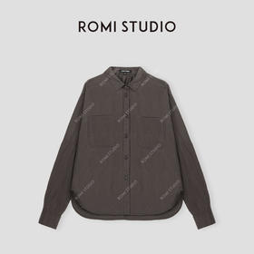 ROMI STUDIO“经典复古”100%棉圆下摆洗水乌木色长袖衬衣24SST045