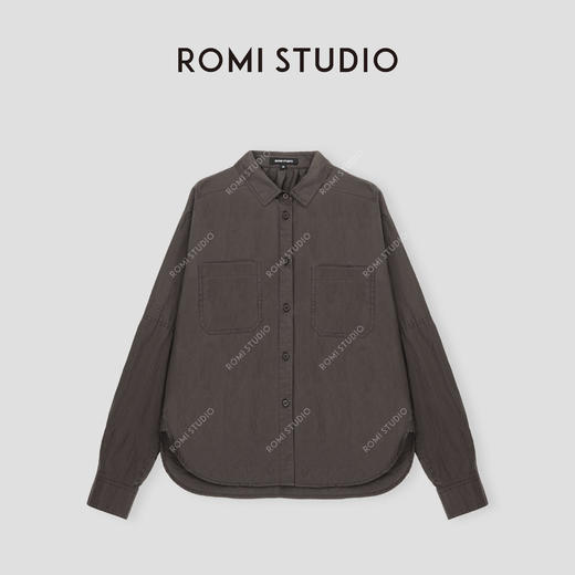 ROMI STUDIO“经典复古”100%棉圆下摆洗水乌木色长袖衬衣24SST045 商品图0