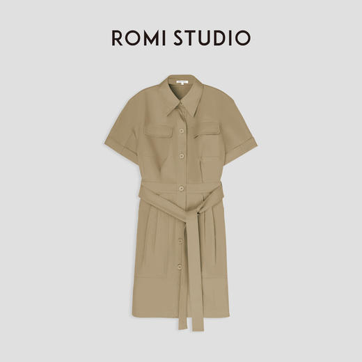 ROMI STUDIO【luxy系列】卡其色法式显瘦气质短袖连衣裙 D3428 商品图4