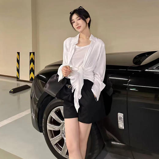 ROMI STUDIO【高品质】百搭休闲 高腰宽松阔腿百搭黑色短裤K3415 商品图1