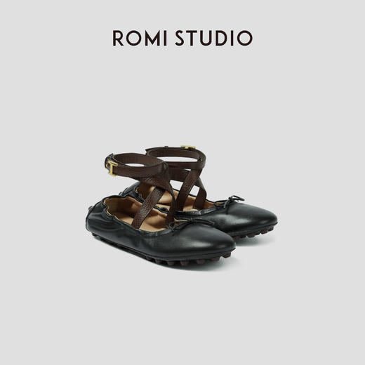 ROMI STUDIO”法式优雅“法国进口羊皮蝴蝶结绑带芭蕾鞋24SSS001 商品图0