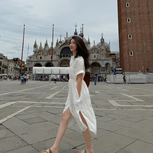 ROMI STUDIO“棕标甄选”100%亚麻砂洗洗水衬衣直筒连衣裙 421L5112 商品图2