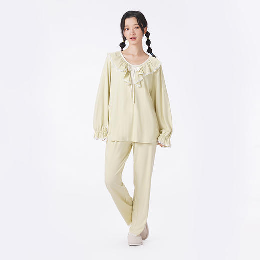 都市丽人睡衣会员精选长袖家居服AR牙签条锁目双面薄女士套装LHT2K9 商品图1