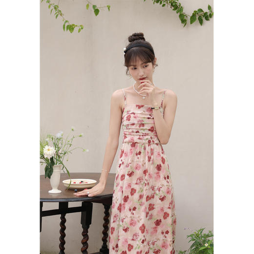 鹿向南 小个子《宁芙花园》法式碎花吊带连衣裙DC00507 商品图4