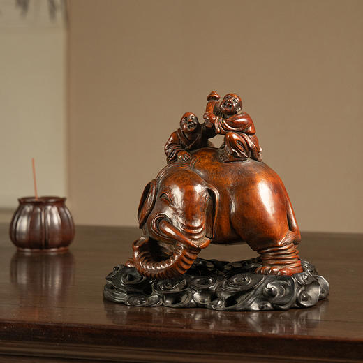 清 竹雕吉祥如意摆件（红木座） 商品图0