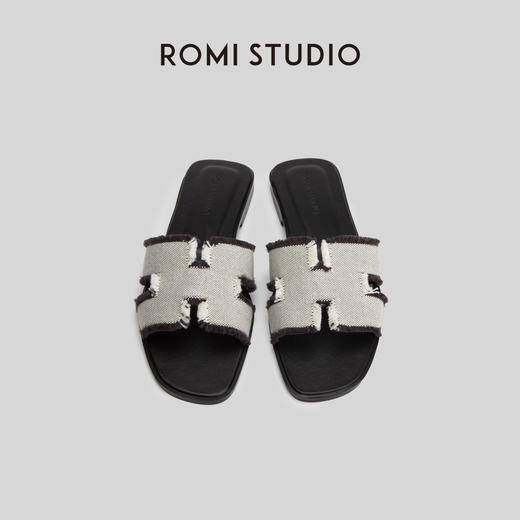 ROMI STUDIO”高定系列”复古休闲方头一字流苏拼色H百搭拖鞋 S3460 商品图2