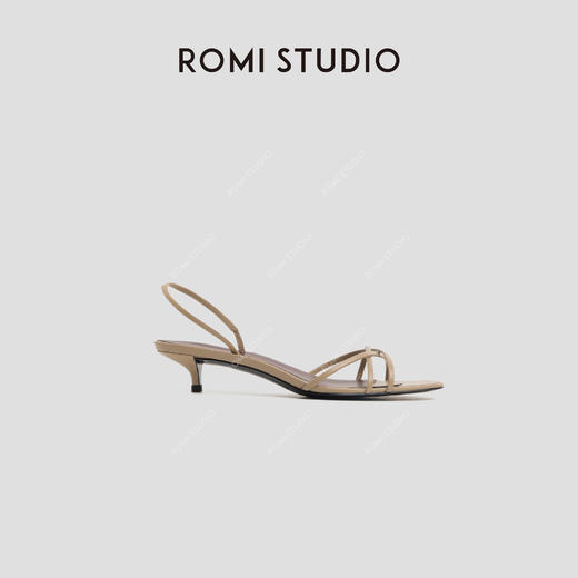 ROMI STUDIO “法式优雅” 羊皮交叉细带圆头小猫跟凉鞋 24SSS077 商品图0