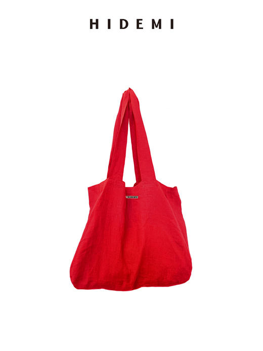 HIDEMI【当当同款】自然多重水洗纯亚麻超软慵懒随身帆布包大包tote托特包 雾霾蓝灰/马斯正红/酒红色/自然米 商品图7