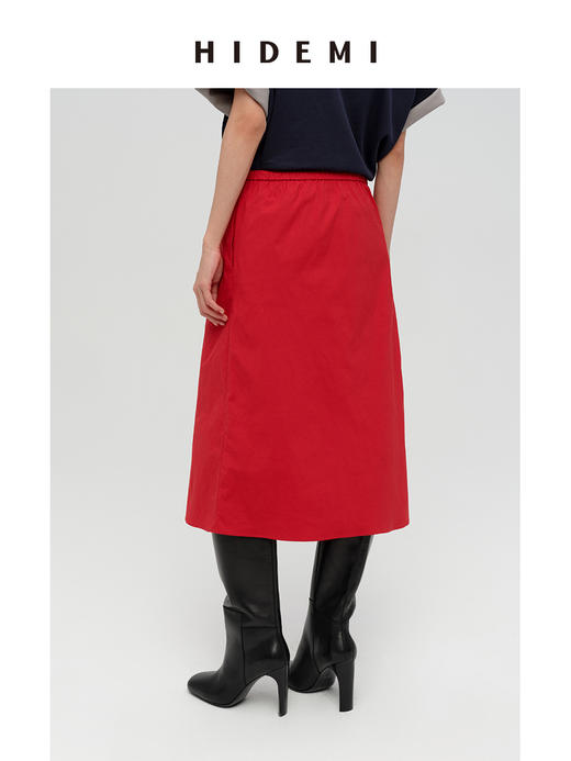 HIDEMI 极简麂皮抽绳松紧带干爽棉口袋休闲感半身裙 马斯正红/雾霾蓝灰 商品图9