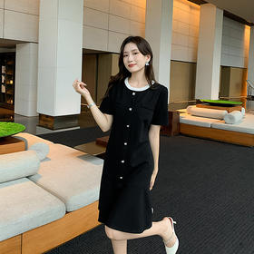 [奢姿轻奢系列]大码女装2025夏季纽扣装饰裙子胖妹妹鱼尾摆连衣裙8942853492