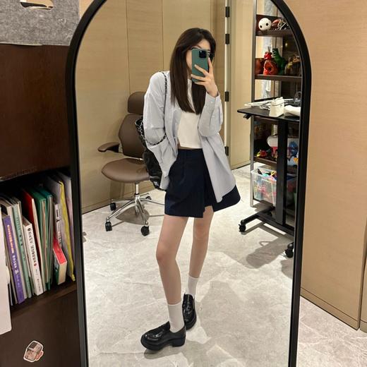 ROMI STUDIO【高品质】简约百搭轻奢A字藏蓝色条纹高腰裤裙K2631 商品图2