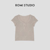 ROMI STUDIO“亨利经典”160G亚麻雪花棉混纺亨利领短袖T恤421T7052 商品缩略图3