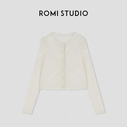 ROMI STUDIO“松弛高知”100%绵羊毛细腻轻薄圆领针织开衫24SSF158 商品图2