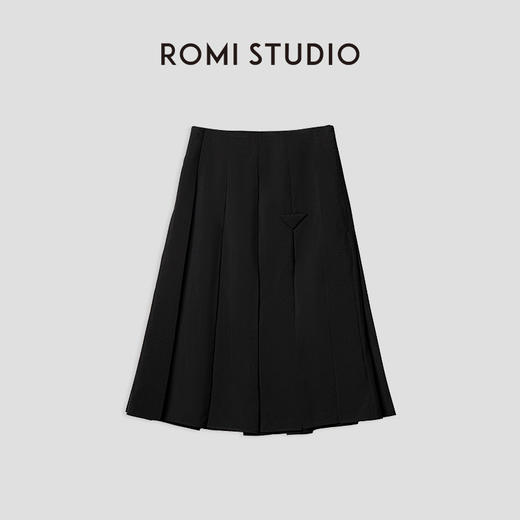 ROMI STUDIO 气质百搭显瘦侧开叉高腰百褶黑色半裙（送内衬） Q3228 商品图4