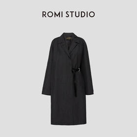 ROMI STUDIO“棕标系列”进口羊毛亚麻混纺廓形腰带风衣23AWW145