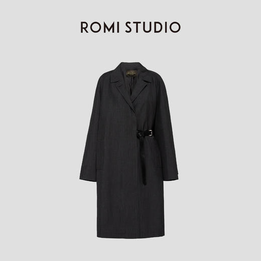 ROMI STUDIO“棕标系列”进口羊毛亚麻混纺廓形腰带风衣23AWW145 商品图0