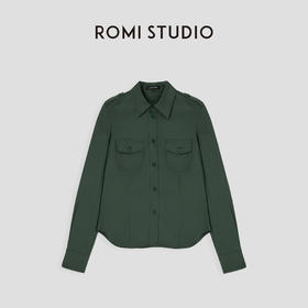 ROMI STUDIO“利落随性”天丝棉混纺工装口袋复古绿衬衣23AWT406
