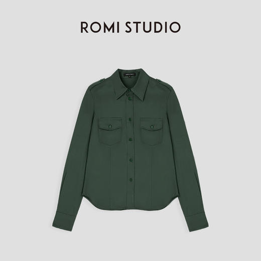 ROMI STUDIO“利落随性”天丝棉混纺工装口袋复古绿衬衣23AWT406 商品图0