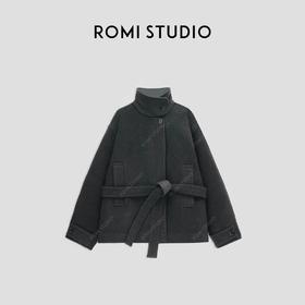 ROMI STUDIO“禅意侘寂”羊毛混纺系带廓形双面呢大衣外套23AWW1103