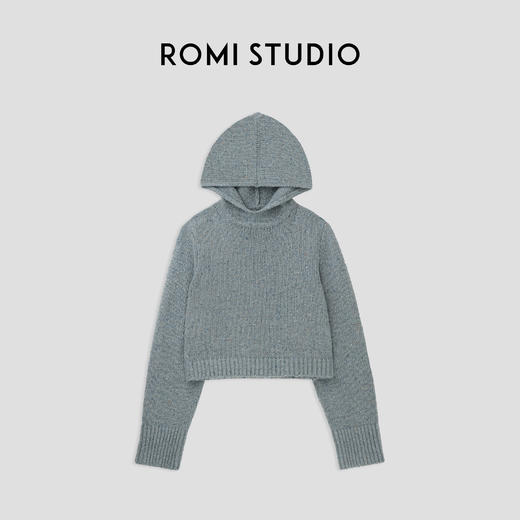 ROMI STUDIO”腔调穿搭“羊毛羊驼毛混纺连帽花纱针织毛衣23AWM793 商品图0