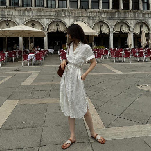 ROMI STUDIO“棕标甄选”100%亚麻砂洗洗水衬衣直筒连衣裙 421L5112 商品图3